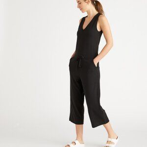 Quince Women’s Black French Terry Modal Jumpsuit sz S NWT Sleeveless V-neck